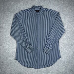 Etro Button Down Shirt Mens 44 Blue Striped Long Sleeve Cotton Italy Made Luxury